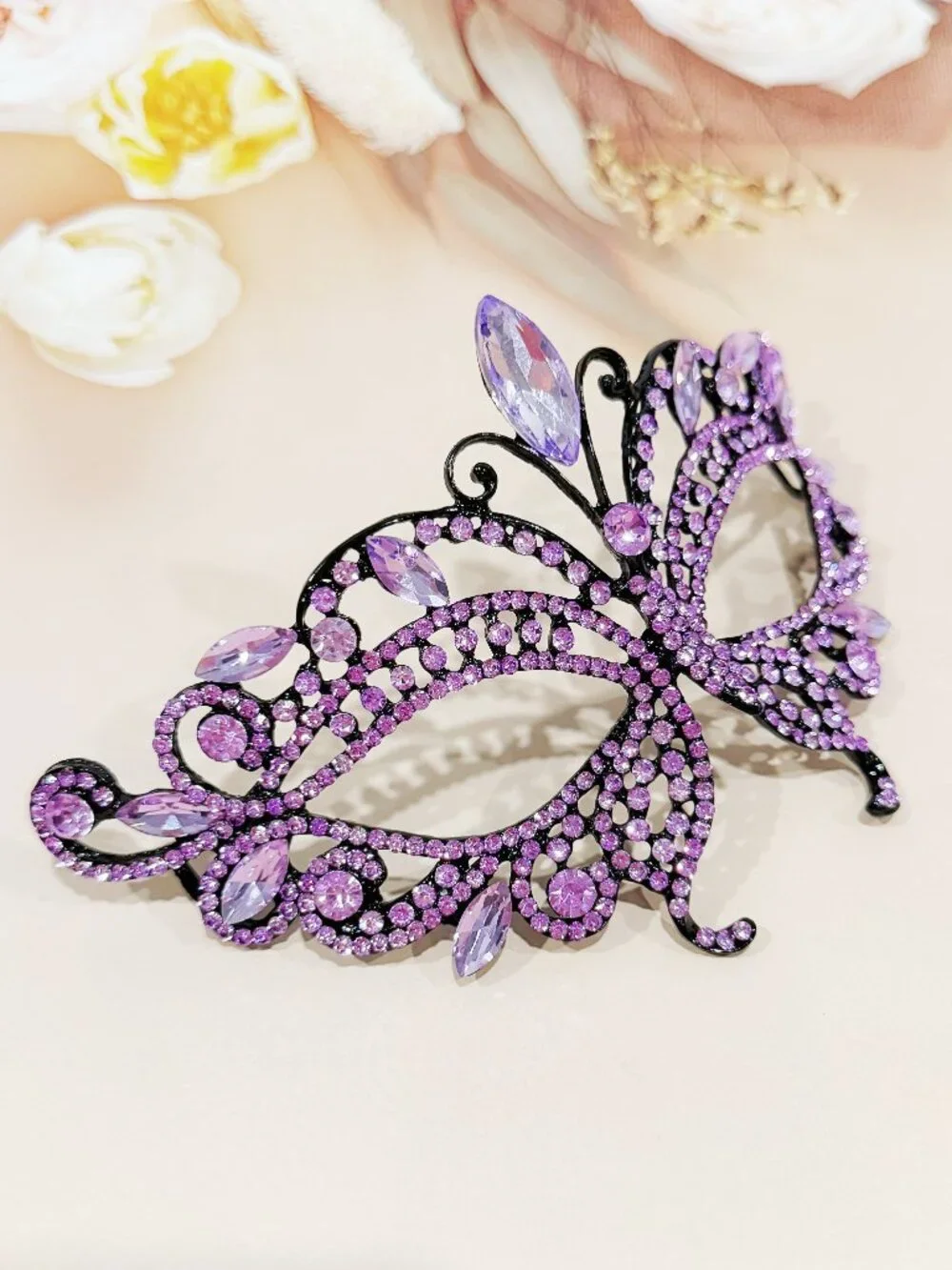 Purple Crystal Masquerade Mask, Butterfly Venetian Mask, Masquerade Ball Mask